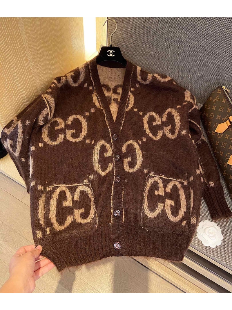 Gucci GG Reversible Mohair Brown Cardigan: Dual-Sided Elegance