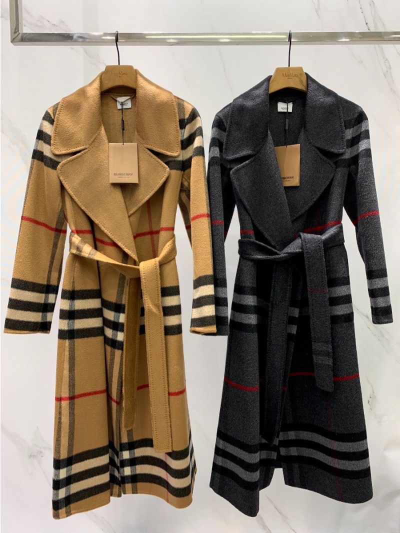 Burberry Check Pattern Double-Faced Cashmere Coat beige