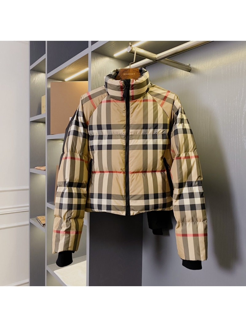 Burberry Check Pattern Short Down Jacket Beige