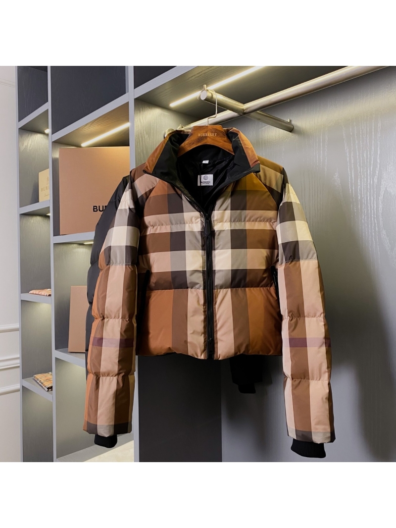 Burberry Check Pattern Short Down Jacket Dark brown