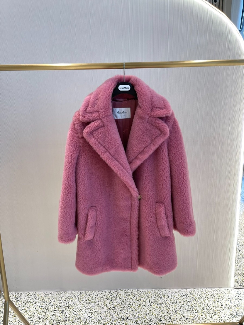 Maxmara Taddy Teddy Coat in Short Raspberry Pink