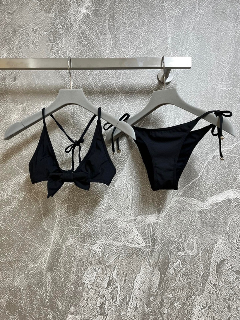 Chanel Beach Vacation Series Bikini Set with Bling Bow Accent Black