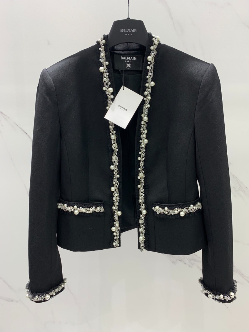 BALMAIN Embellished Wool Blazer with Chain Details