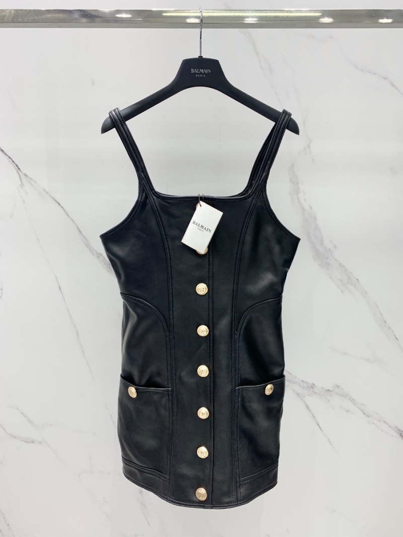 Balmain Imported Sheepskin Leather Dress with Lion Head Embellishments