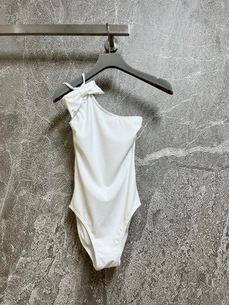 Chanel One-Shoulder Swimsuit with Bow Accent White