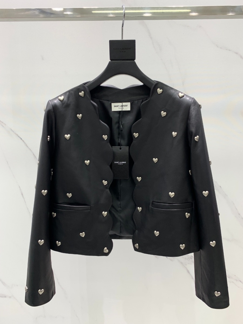 SAINT LAURENT YSL Heart Trim Imported Sheepskin Leather Jacket