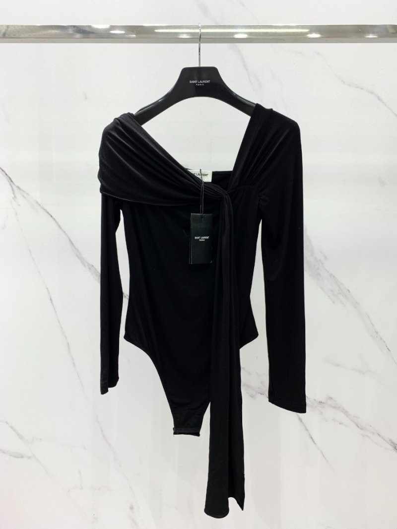 Saint Laurent YSL Ruched One-Shoulder Bodysuit