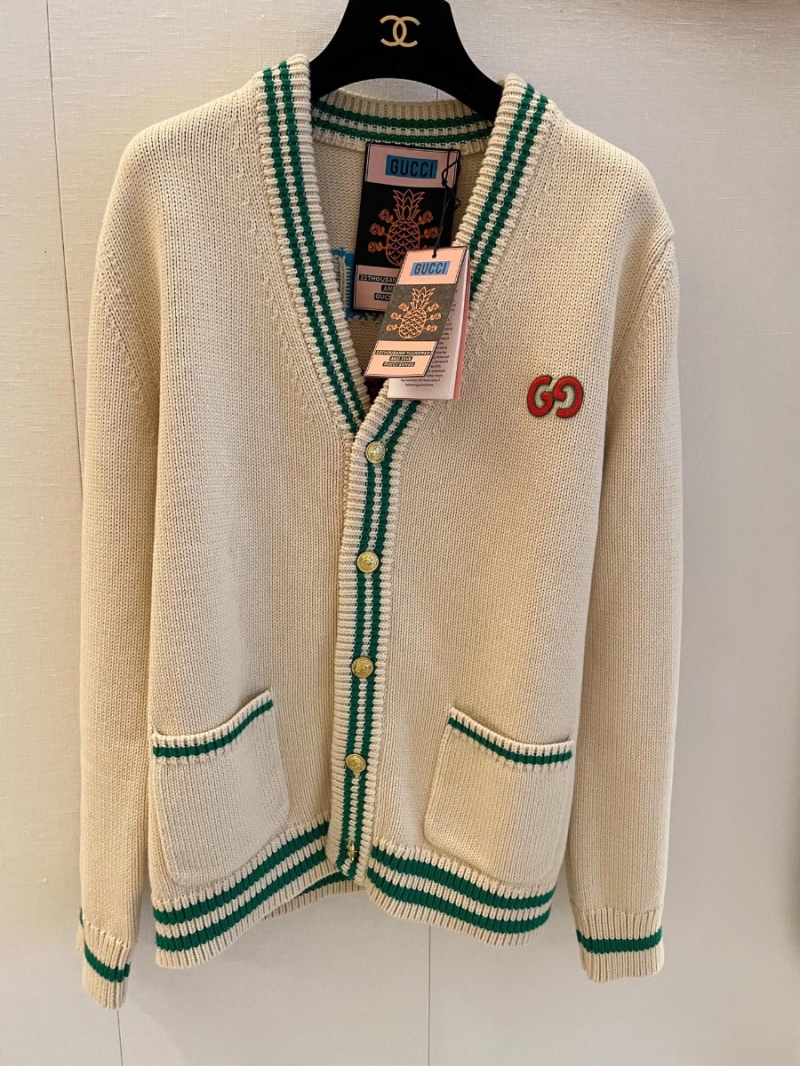 Gucci Aria Pineapple Rose Knit Cardigan Beige