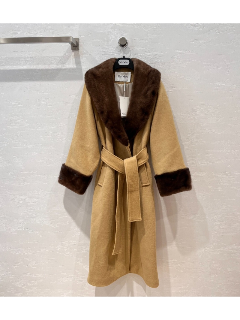 MaxMara New Arrival Wool Coat with Imported Mink Collar