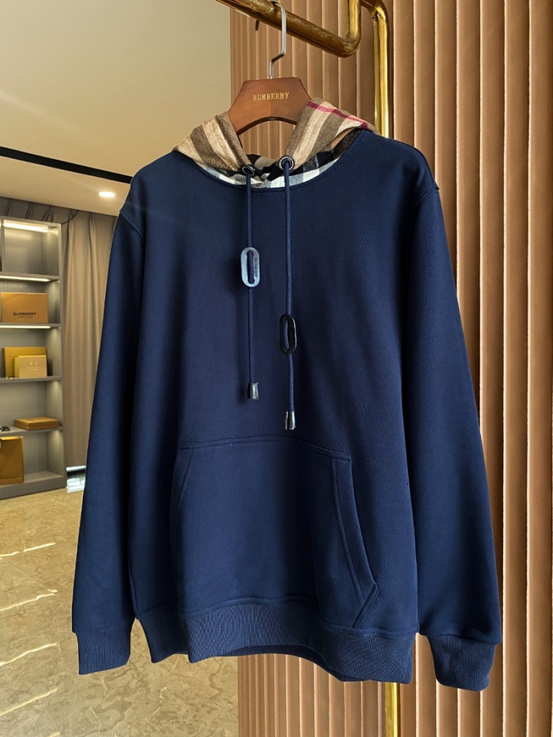 Burberry Unisex Navy Blue-Colored Hoodie with Iconic Check Design