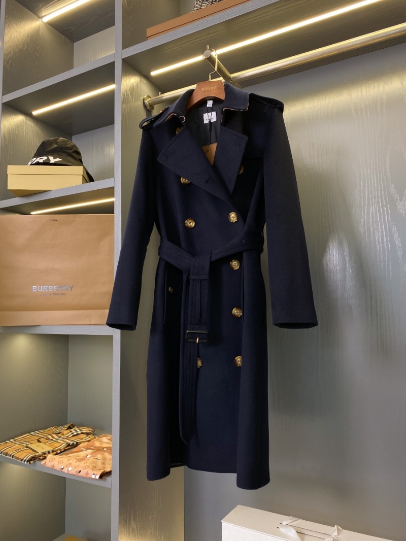 Burberry Kensington Pure Cashmere Trench Coat Navy Blue