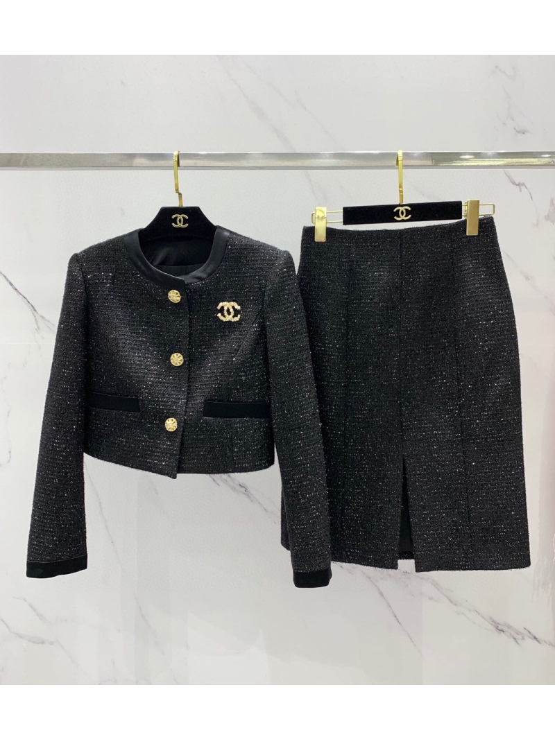 CHANEL Vintage Collection Custom Sparkle Tweed Cardigan and Skirt Set