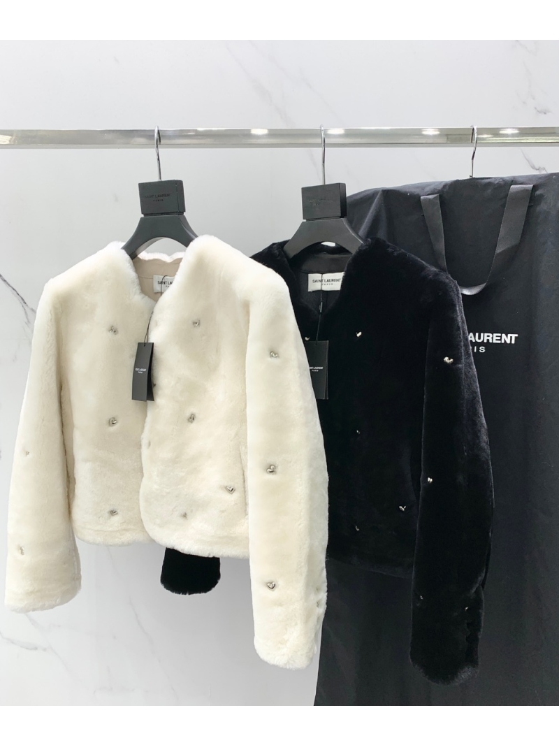 Saint Laurent YSL Heart Detail Merino Fur Jacket
