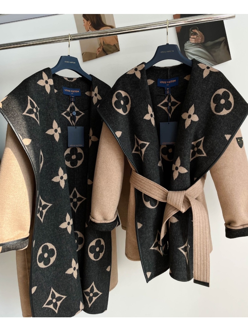 Louis Vuitton LV Classic Monogram Wool Hooded Coat (Short, Reversible) Black and Beige