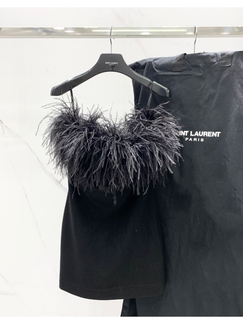 SAINT LAURENT YSL Ostrich Feather Upgraded Evening Dress
