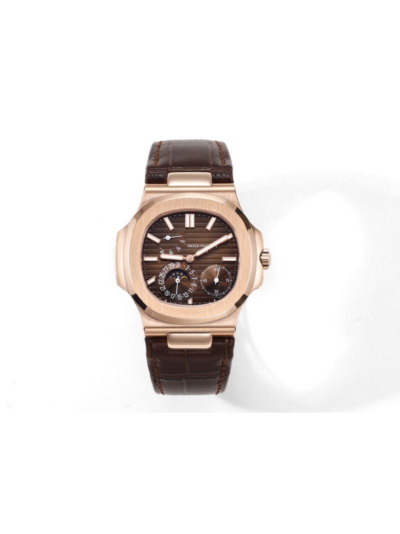 Patek Philippe 5712R - 001 Moon Phases - NAUTILUS Self-Winding Dark Brown Leather Strap Rose Gold Brown
