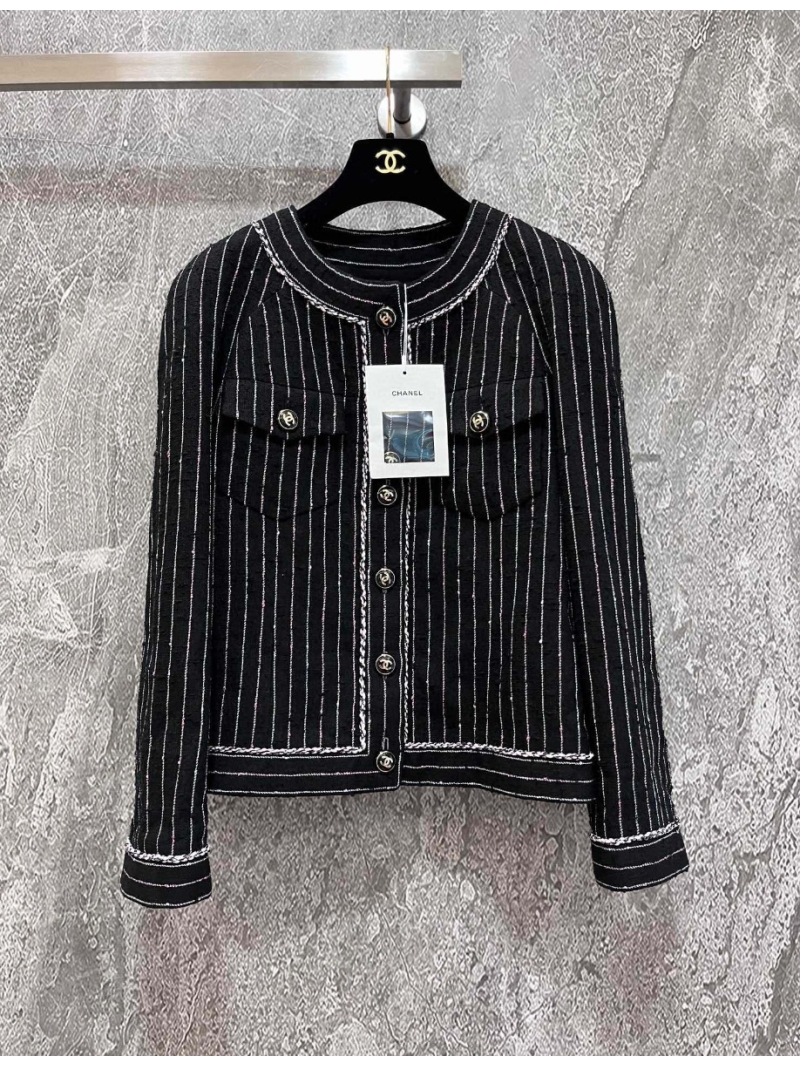 Chanel Striped Tweed Wool Jacket with Silk Lining