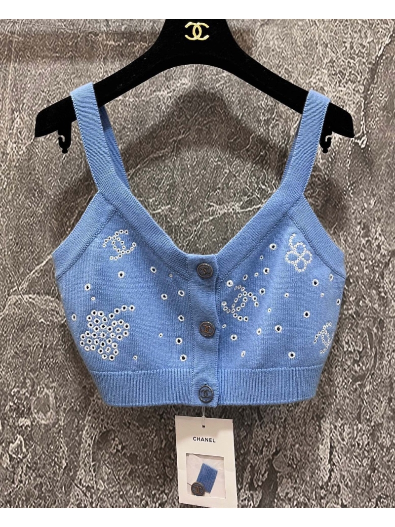 Chanel Limited Edition Hand-Embroidered Blue Cashmere Camisole