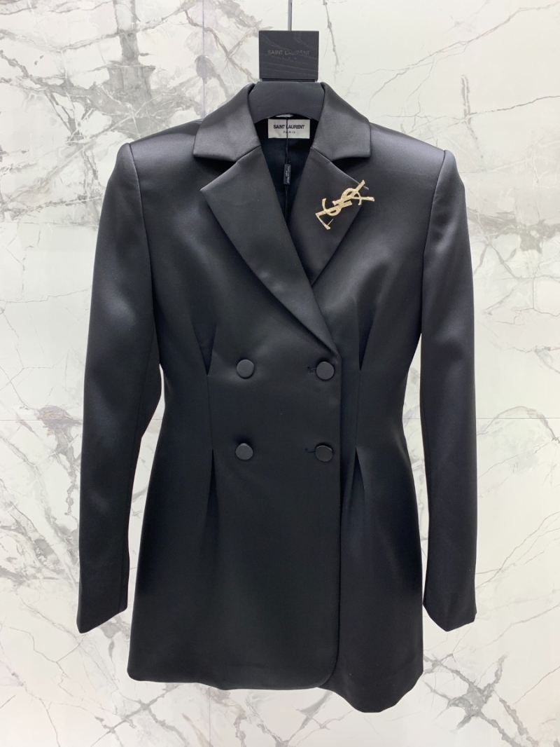 Saint Laurent YSL Cinched Waist Tuxedo Dress. Black