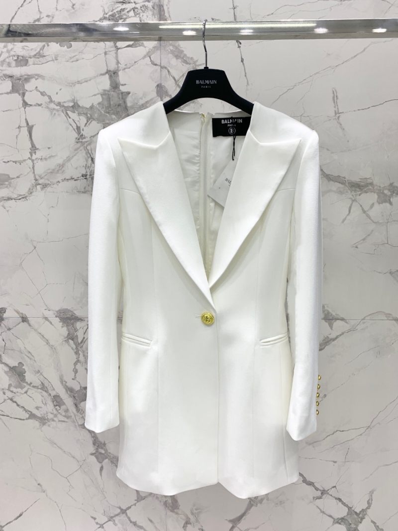 BALMAIN Grain Wool Blazer Dress in White