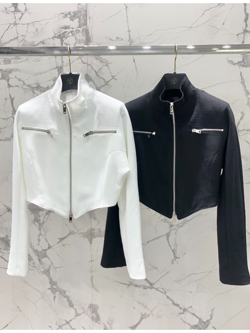 Saint Laurent 2024 Spring/Summer Collection Chic Acetate Hemp Zip-Up Top in Monochrome. White