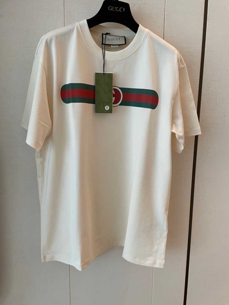 Gucci Classic Black Cotton T-Shirt with Green and Red Stripes white