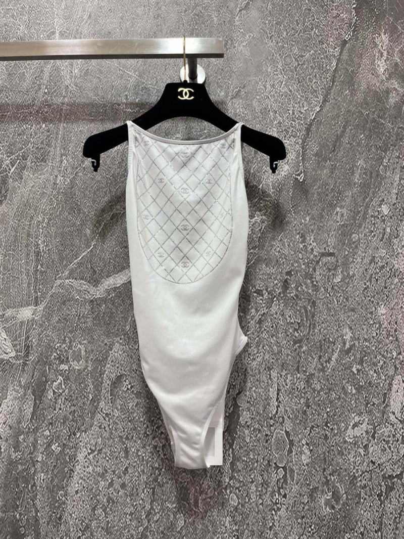 Chanel Embellished One-Piece Swimsuit with Rhinestones in Prestine White