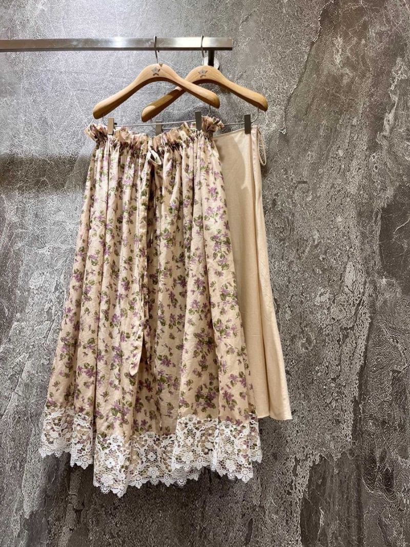 Dior 2024 Summer Limited Edition Floral Lace Trim Skirt with Adjustable Waist