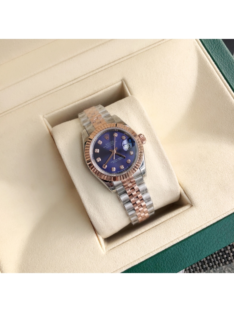 Rolex Women's Datejust 28mm with Genuine Diamonds Blue with Rose Gold