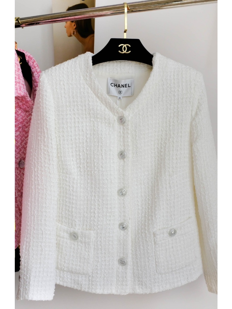 CHANEL 23C Tweed Coat with Waffle Texture