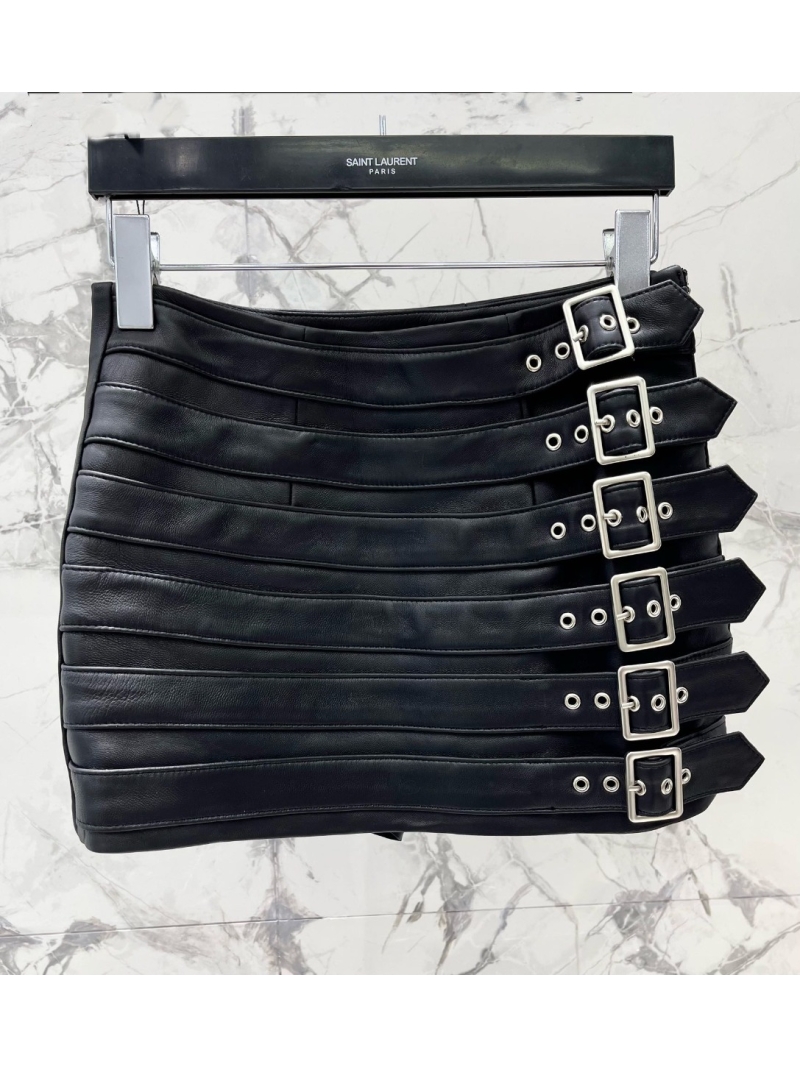 Saint Laurent YSL Classic Buckle Leather Mini Skirt