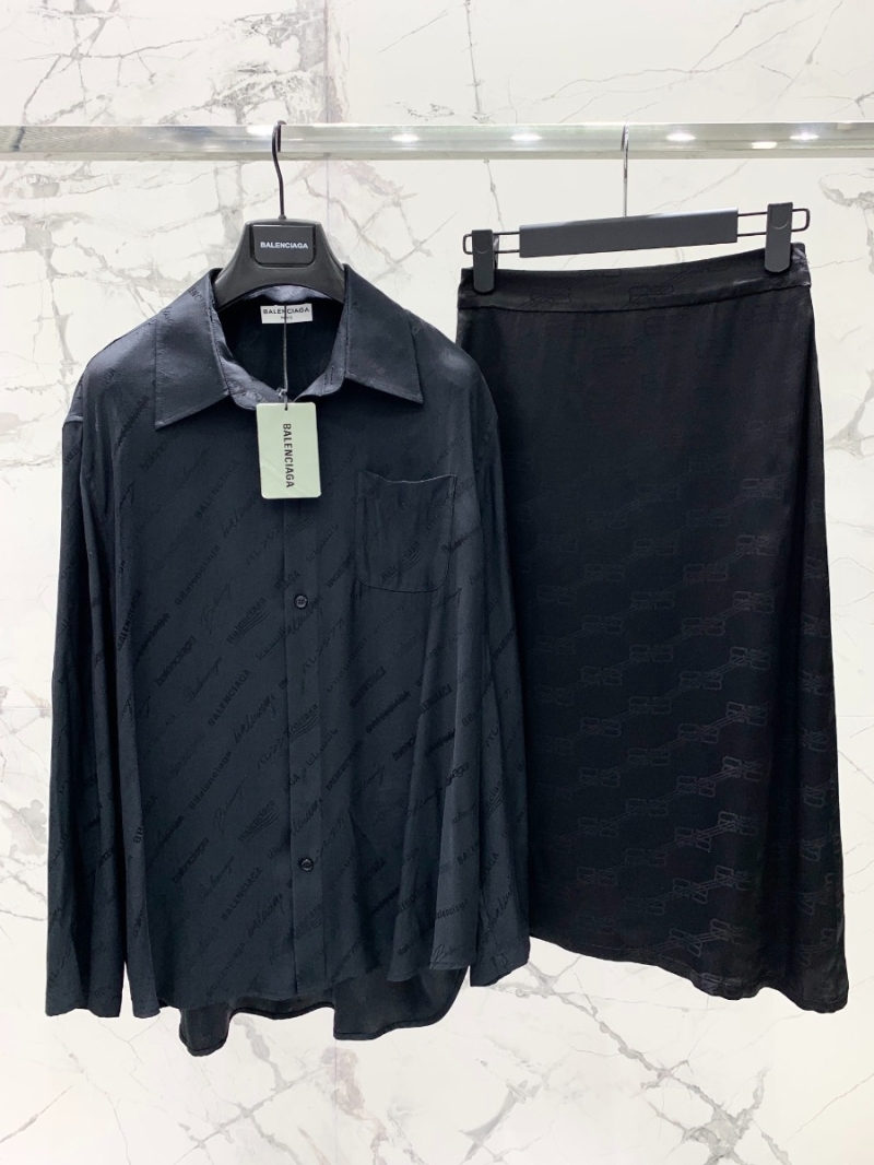 BALENCIAGA Paris 2024 New Satin Jacquard Logo Shirt Black