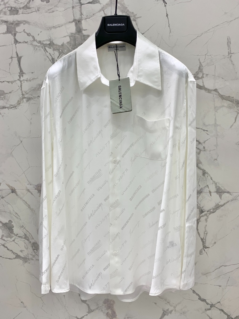 BALENCIAGA Paris 2024 New Satin Jacquard Logo Shirt white