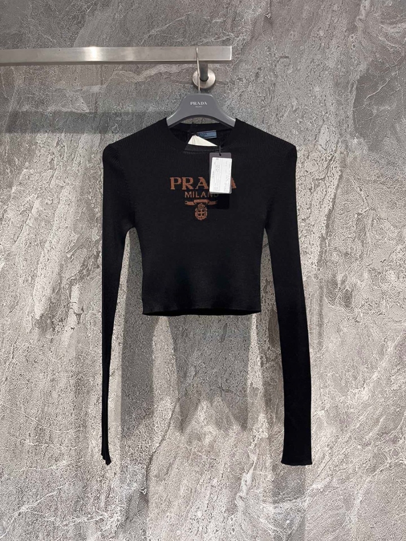 Prada Micro-Logo High-Waisted Knit Sweater Black