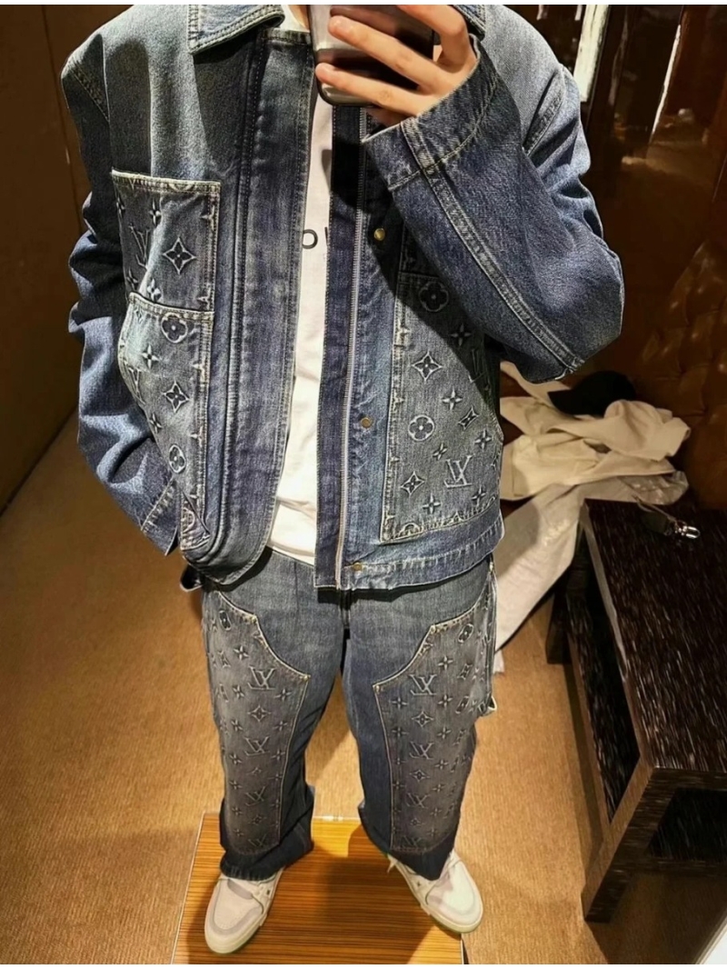 Louis Vuitton LV New Collection Embossed Denim Jacket in Washed Blue