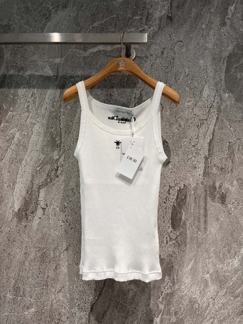 Dior Bee Embroidered Ribbed Cotton Tank Top