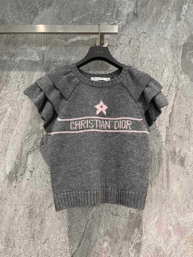 Dior Fall Riviera Gray-Pink Cashmere Knit Sweater with Lucky Star