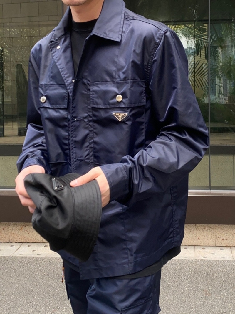 Prada New Collection Nylon Double-Pocket Shirt Jacket in Navy