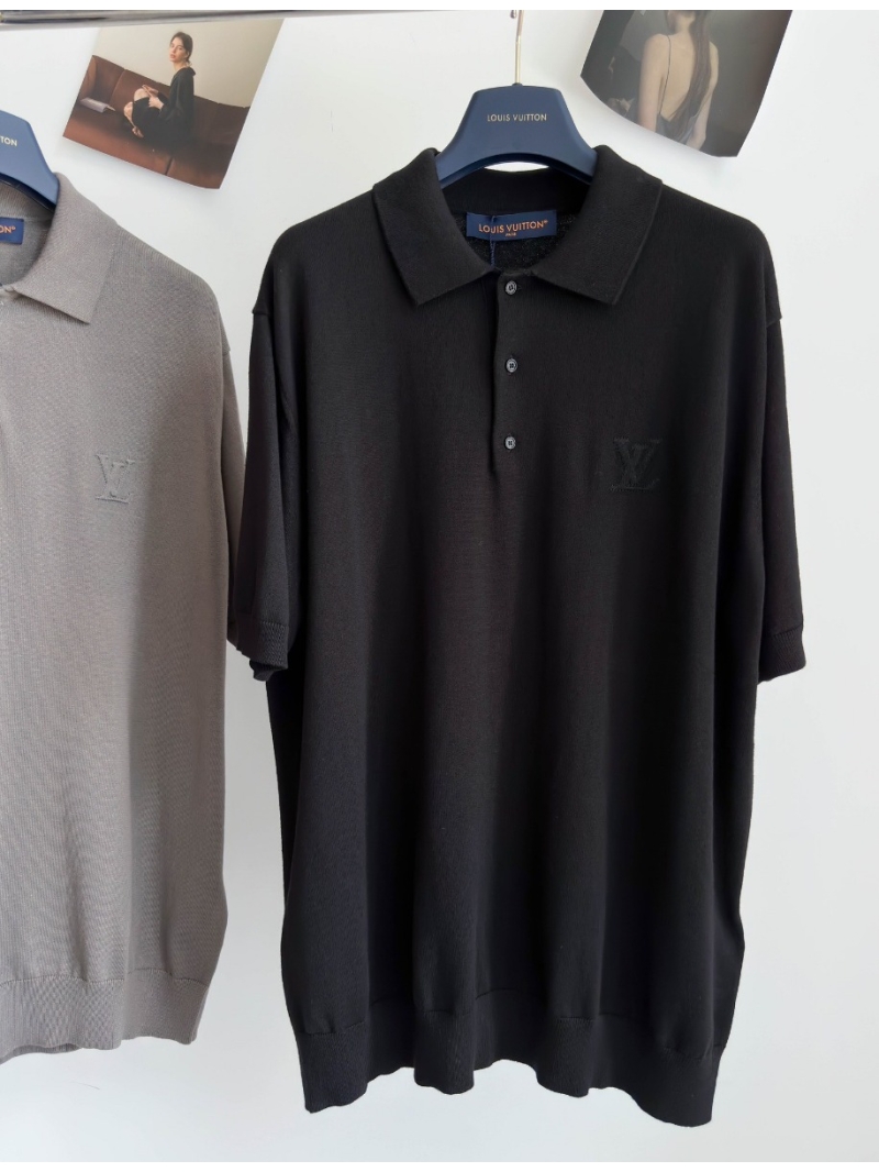 2023 Fall/Winter Louis Vuitton Cotton Velvet Short Sleeve Polo Shirt for Men Black