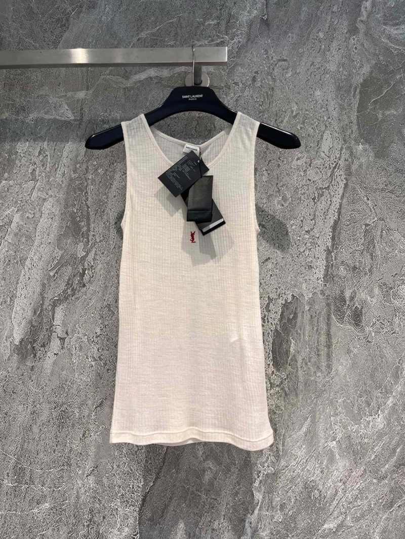 Saint Laurent YSL Sheer Ribbed Merino Wool Tank Top