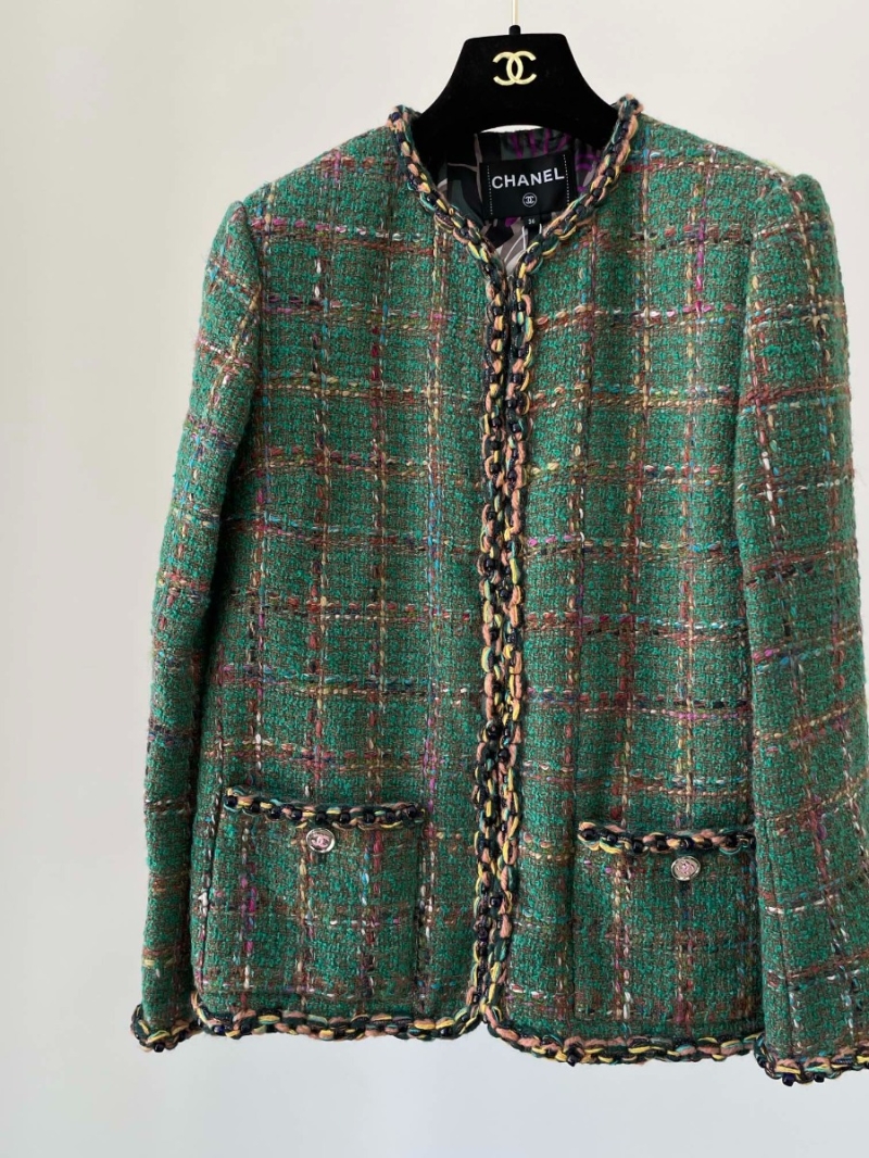 Chanel 23A Handcrafted Workshop: Vintage African Cactus Green Woven Tweed Short Jacket