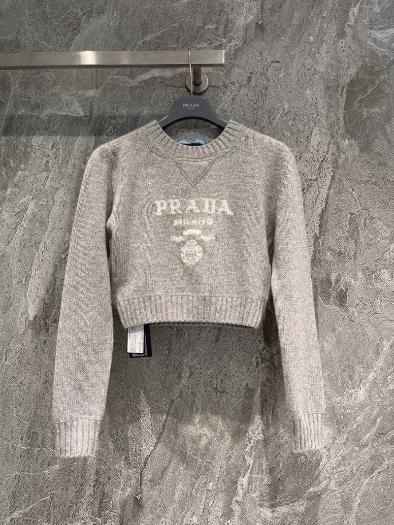 Prada High-Waist Cashmere Sweater in Grey