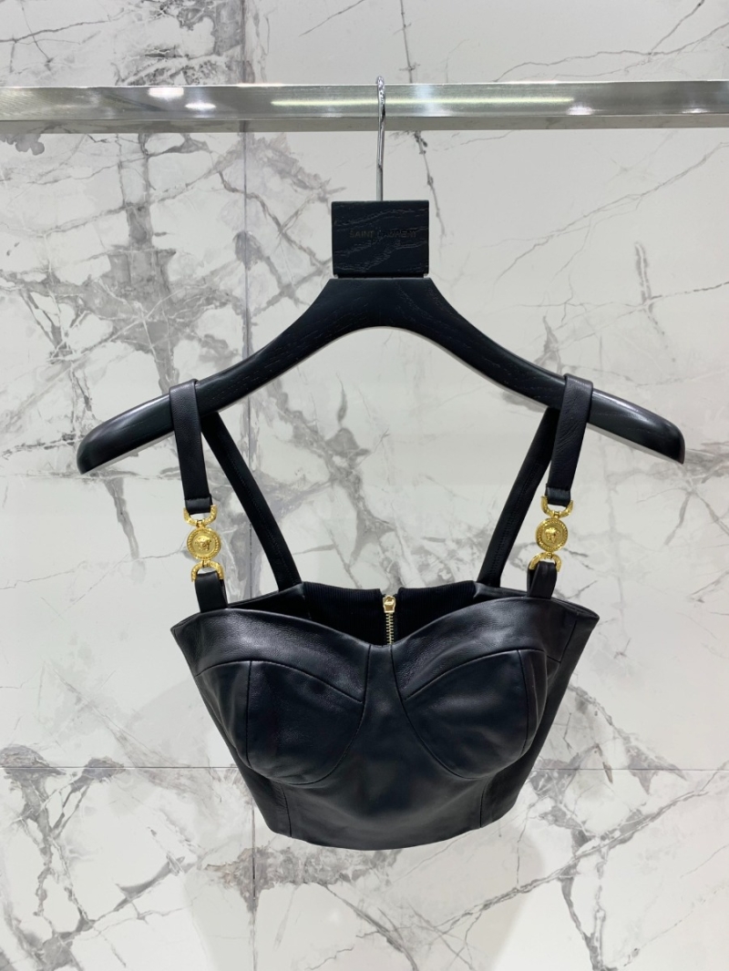 VERSACE 2023 New Sheepskin Leather Suspender Top with Medusa Gold Buckles