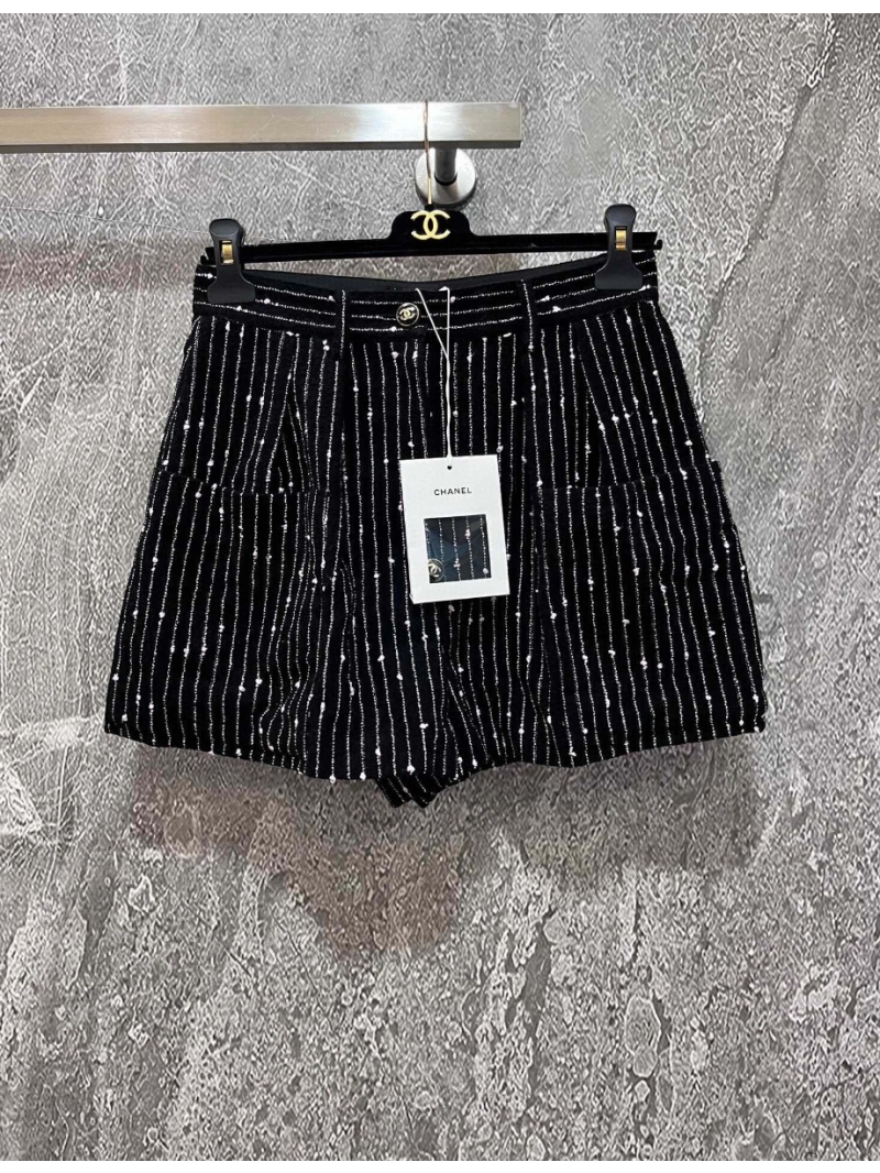 Chanel Striped Tweed Wool Shorts with Silk Lining