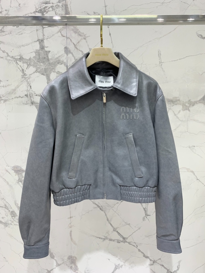 MIU MIU 2023 New Gray Leather Jacket