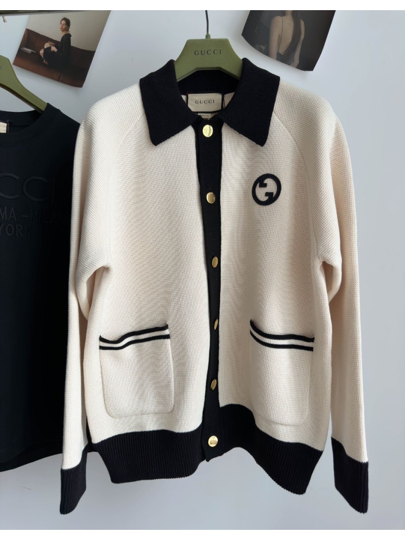Gucci Large Collar Knitted Wool-Cotton Cardigan