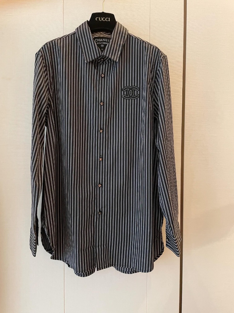 Chanel CC Vintage Black & White Striped Color-Block Shirt