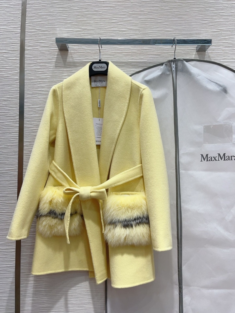 MAX MARA Original Quality Yellow Prestige Ensemble Cashmere Wool Jacket with Fox Fur