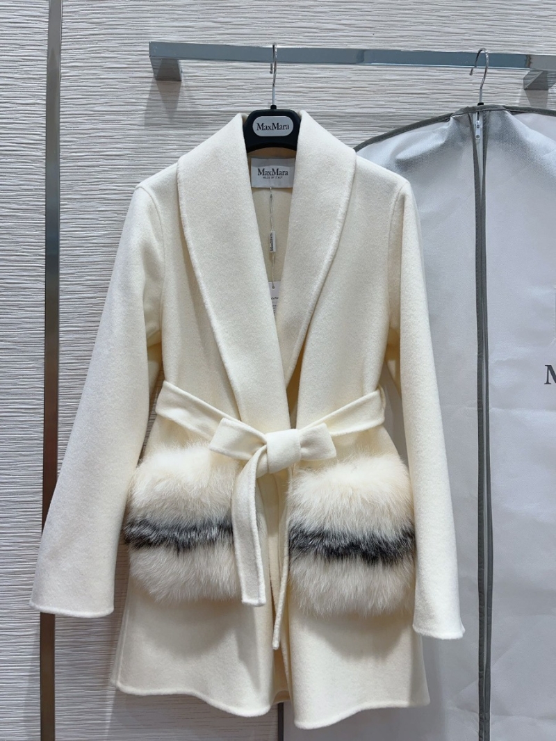 MAX MARA Original Quality White Prestige Ensemble Cashmere Wool Jacket with Fox Fur