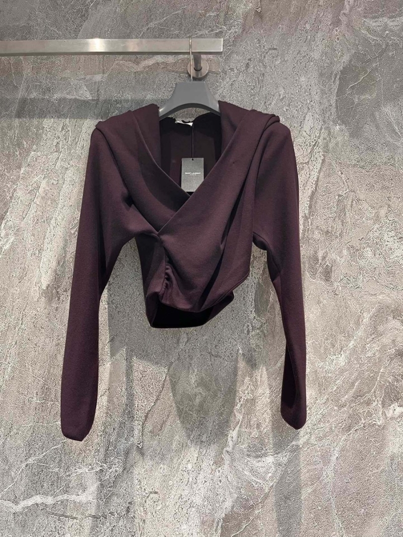 Saint Laurent Purple Cotton Wool Hooded Knit Sweater